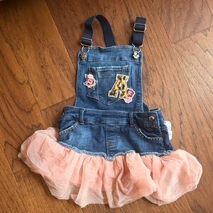 Denim and Peach Tulle Kids Mayoral Overalls